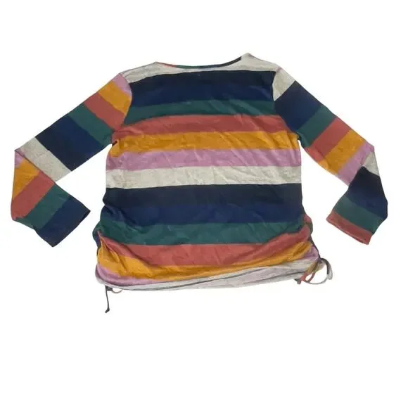 Discreet Colorblock Striped Top Plus Size 2X Drawstring Sides Long Sleeve New - Picture 2 of 6